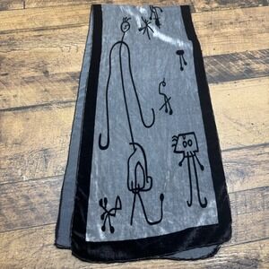 Joan Miro Unique Black and Grey Abstract Figure Velour Scarf‎ Shawl